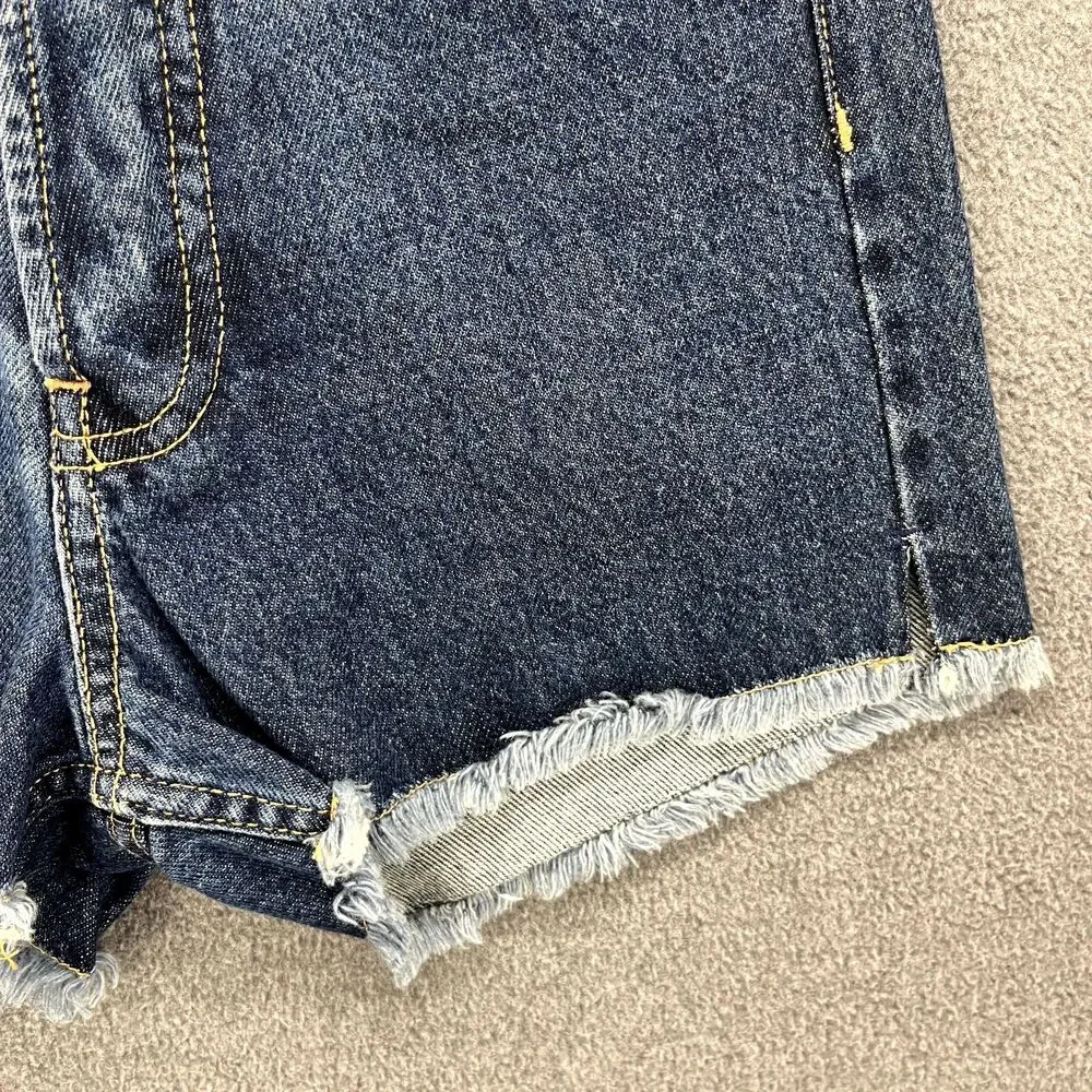 MUSIER Paris Jeans Shorts Womens 2 Blue High Rise Button fly Raw Hem Janet Denim
